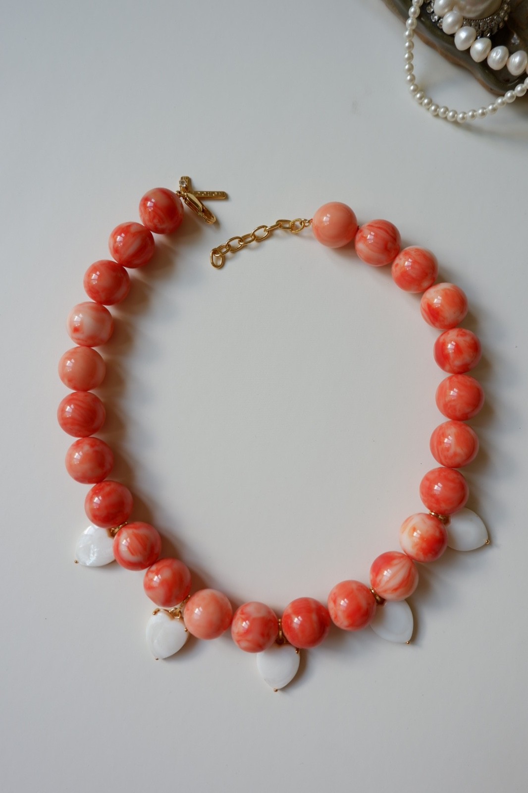 Lele Sadoughi Heart Country Club Beaded Necklace Coral Heart Charm