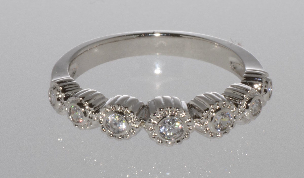Sterling Silver 7 Stone Cubic Zirconia Band Cocktail Ring AAA Grade Clear CZ