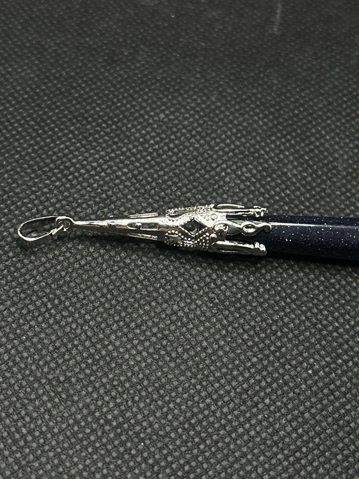 Silver Tone Man-Made Sparkly Blue Sandstone “Stone of Ambition” Romance Pendant