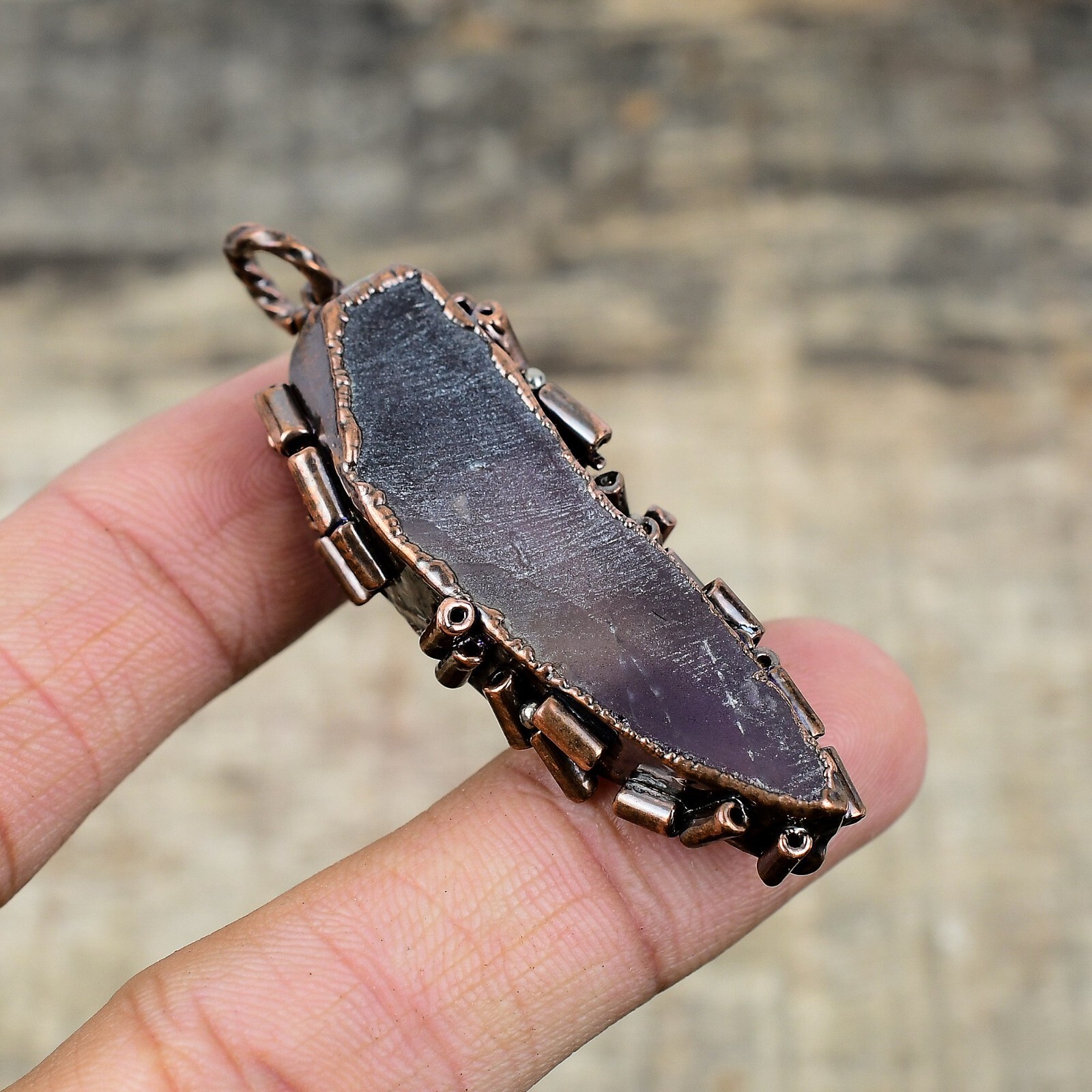 African Amethyst Rough Copper Gift For Mother Electroformed Pendant 2.36″