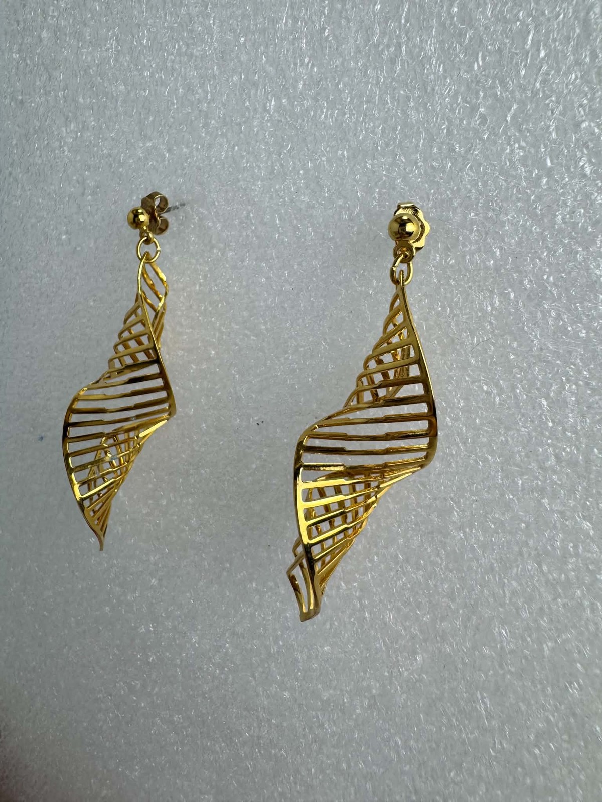 Gold Tone Dangle Earrings Spiral Geometric Openwork Fashion Jewelry Post Back