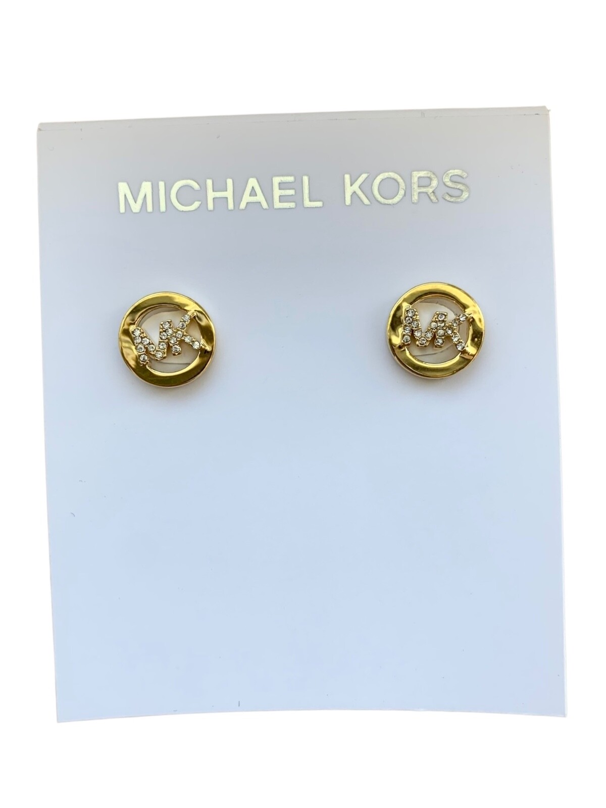 MICHAEL KORS MK Logo Rose / Yellow Gold Plated Brass Stud Earrings Rhinestones