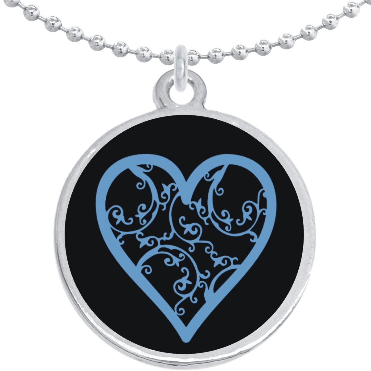 Blue Heart Round Pendant Necklace Beautiful Fashion Jewelry