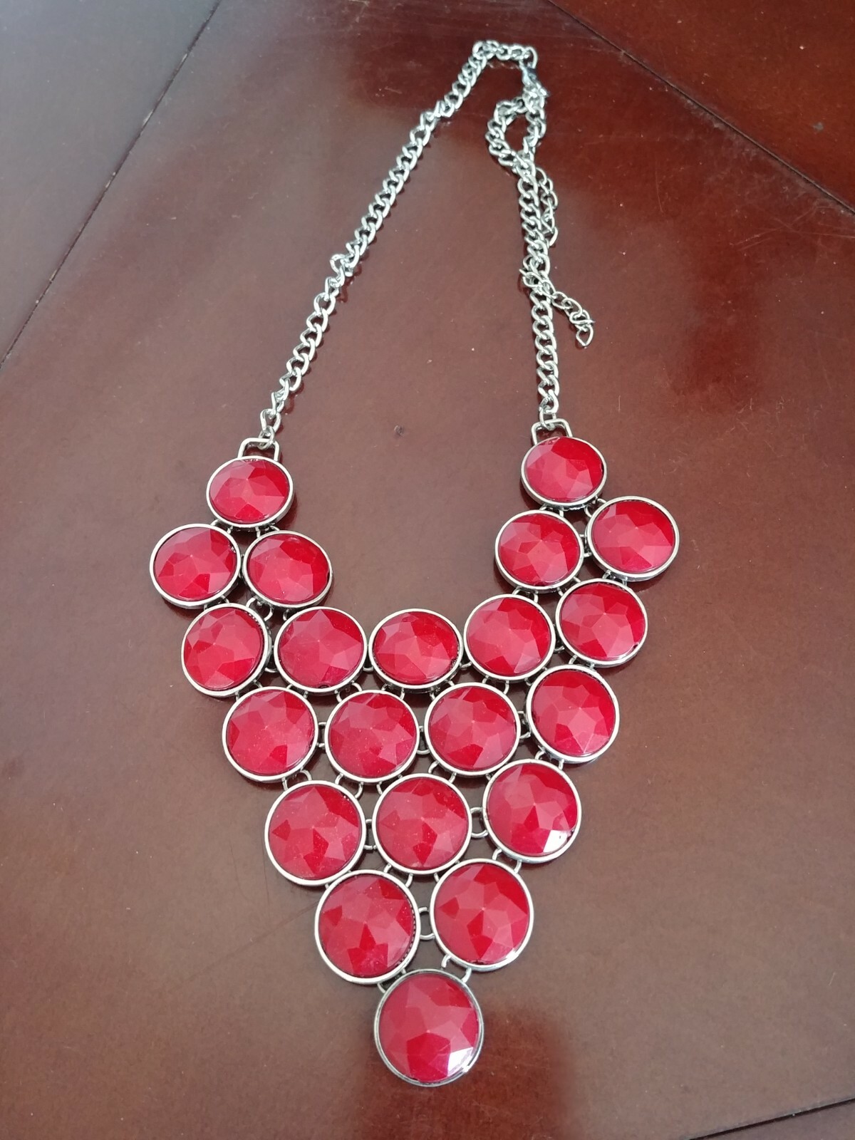 Red Faceted Gemstone Goldtone Fashion Dangle Necklace Choker Chain Casual Formal
