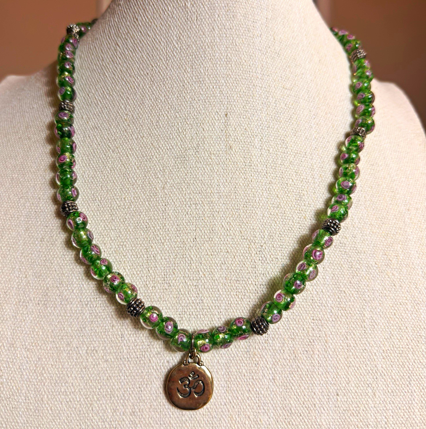 Vintage Murano Glass Green Glass Beads Necklace without Clasps