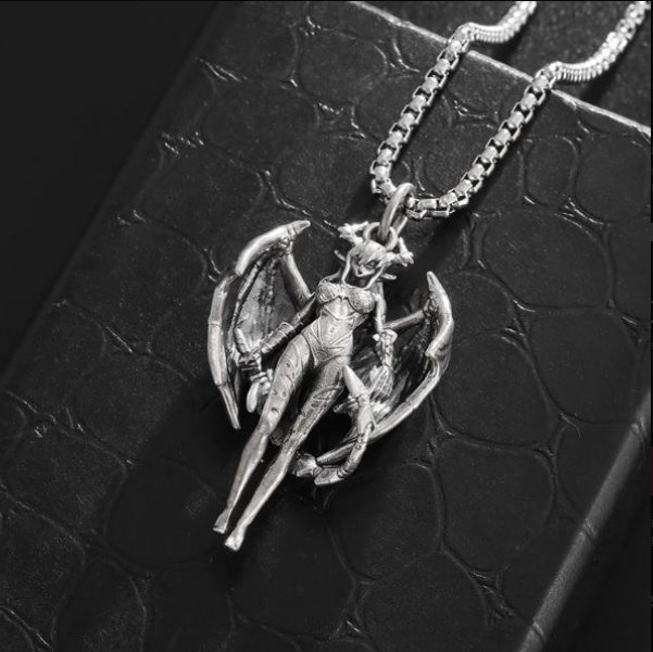 Lilith Demon Jewelry Vintage Silver Look Sexy Goddess Standing Pendant Necklace