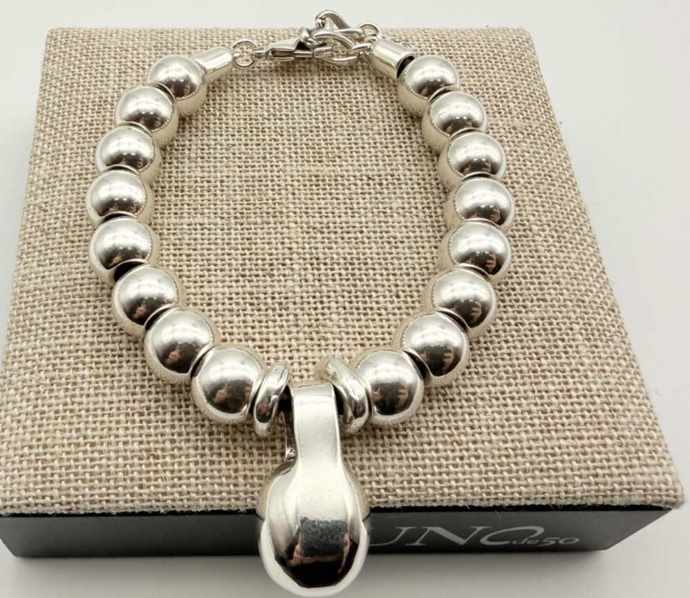 NEW Uno de 50 GRAVITY Sterling Silver Plated Beaded Bracelet Sphere