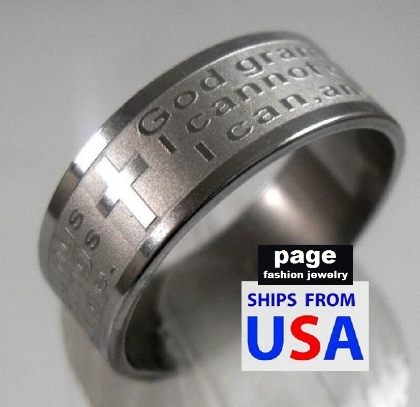 USA Seller- Polished Stainless Steel English Serenity Prayer Ring Size 7.5 -12.5