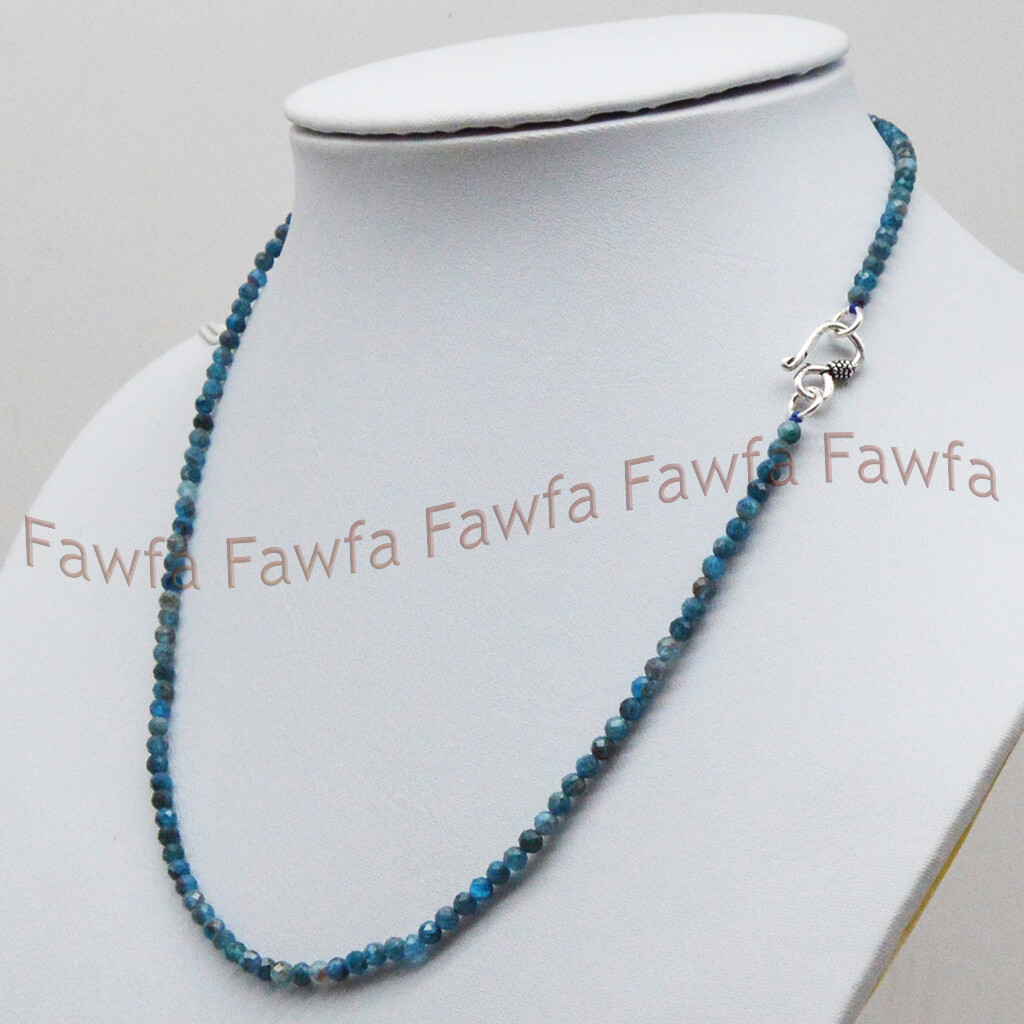 Genuine 3mm Faceted Natural Blue Apatite Round Gemstone Beads Necklace 16-30”