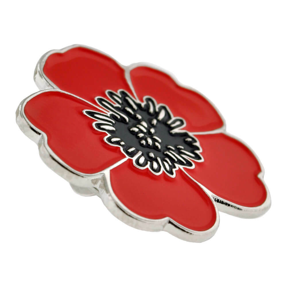 PinMart’s Red and Black Poppy Flower Remembrance Memorial Day Enamel Lapel Pin