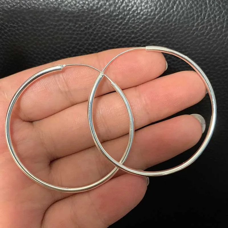 Sterling Silver Large Hoop Earrings 50mm 60mm Lightweight Women Jewelry