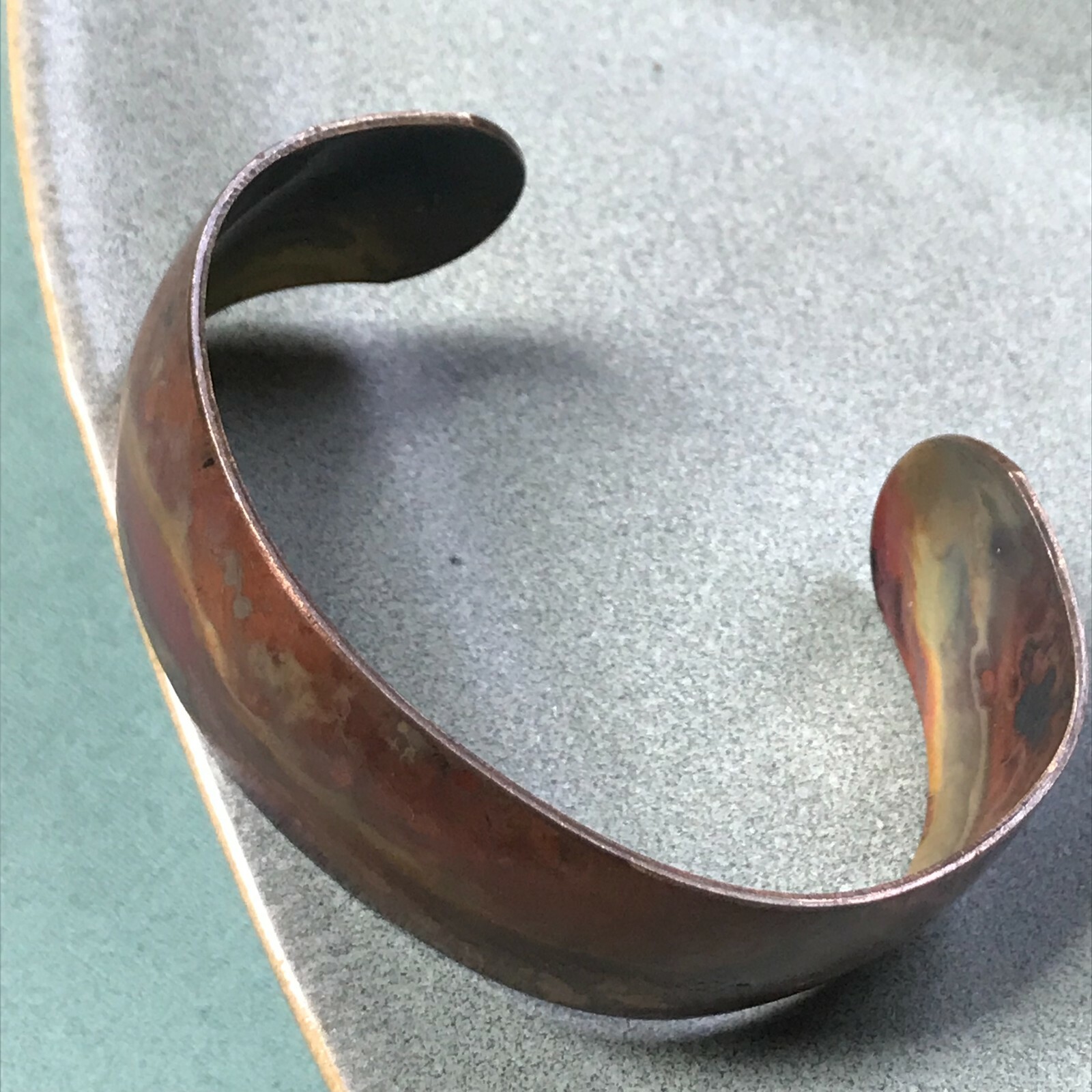 Estate Very Pretty Solid Copper Swirly Cuff Bangle Bracelet – 2.25 inches in dia