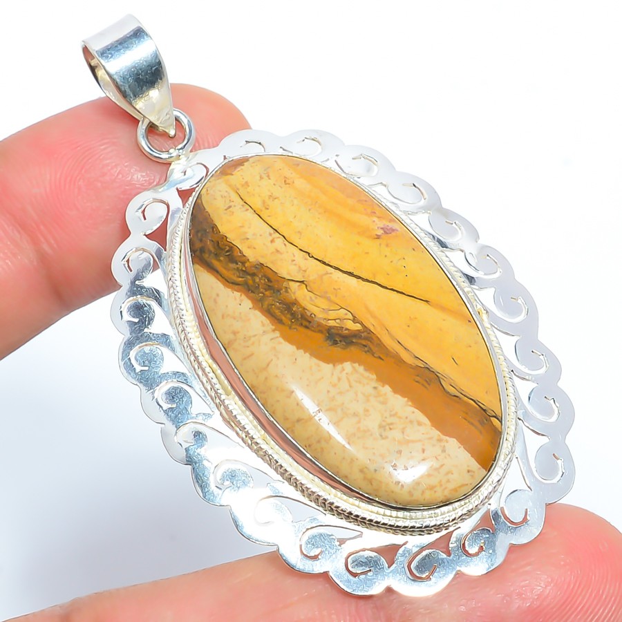 Picture Jasper – Oregon 925 Sterling Silver Filigree Pendant 2.42″ T13