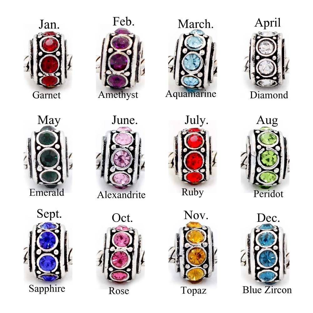 European Birthstone Charm Spacer Beads compatible with all Major Bracelets