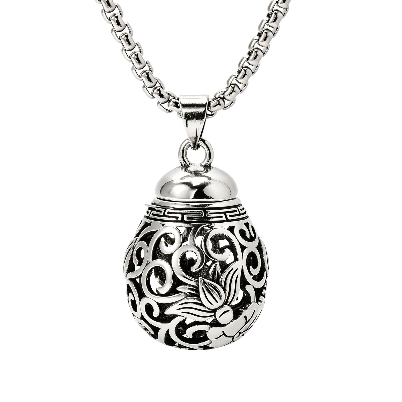 Silver Lotus Bottle Locket Pendant Necklace for Women