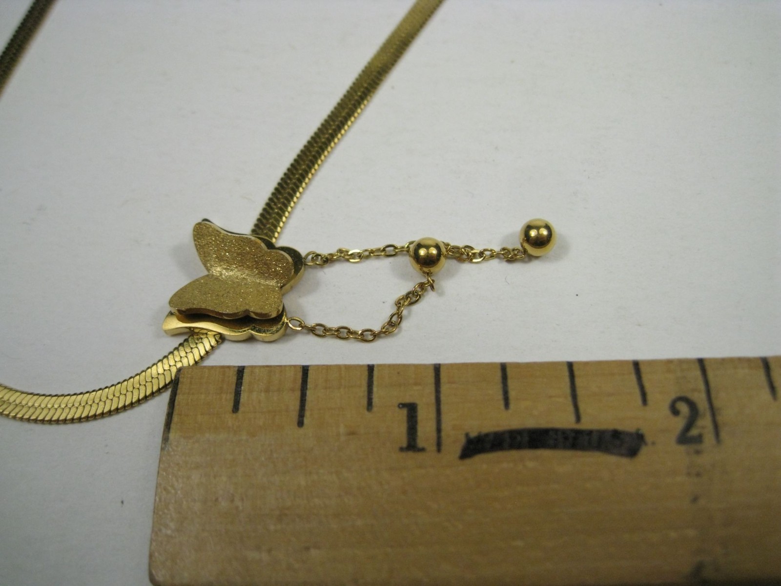 Gold Tone Butterfly Pendant Chain Necklace 16 in Adjustable Choker Collar Sleek