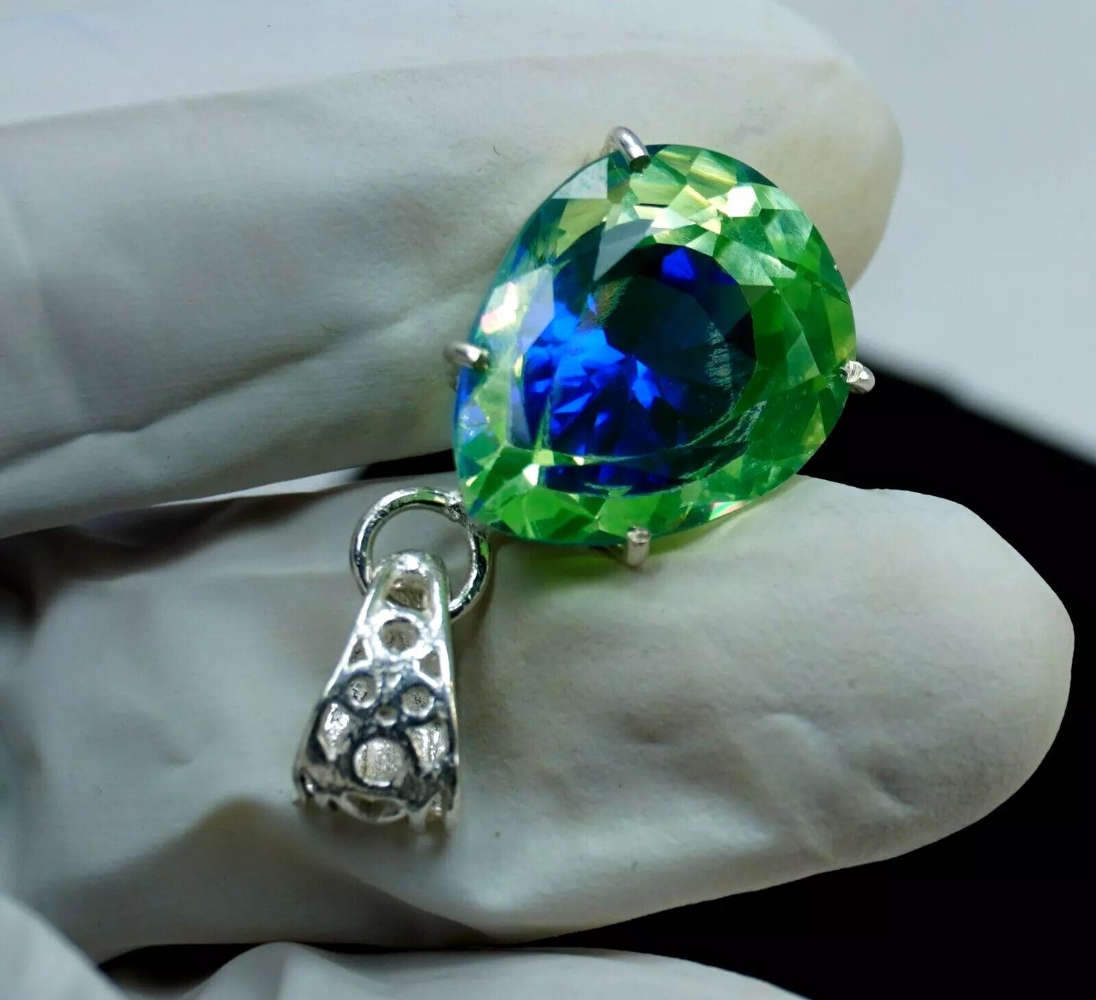 35.26 Ct Natural Bi-Color Pitambari Sapphire Pear 925 Silver Pendant Gemstone