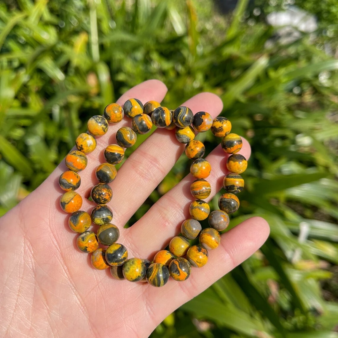 Bumblebee Jasper Beads Bracelet Handmade Stretch Bracelet Casual Crystal Jewelry