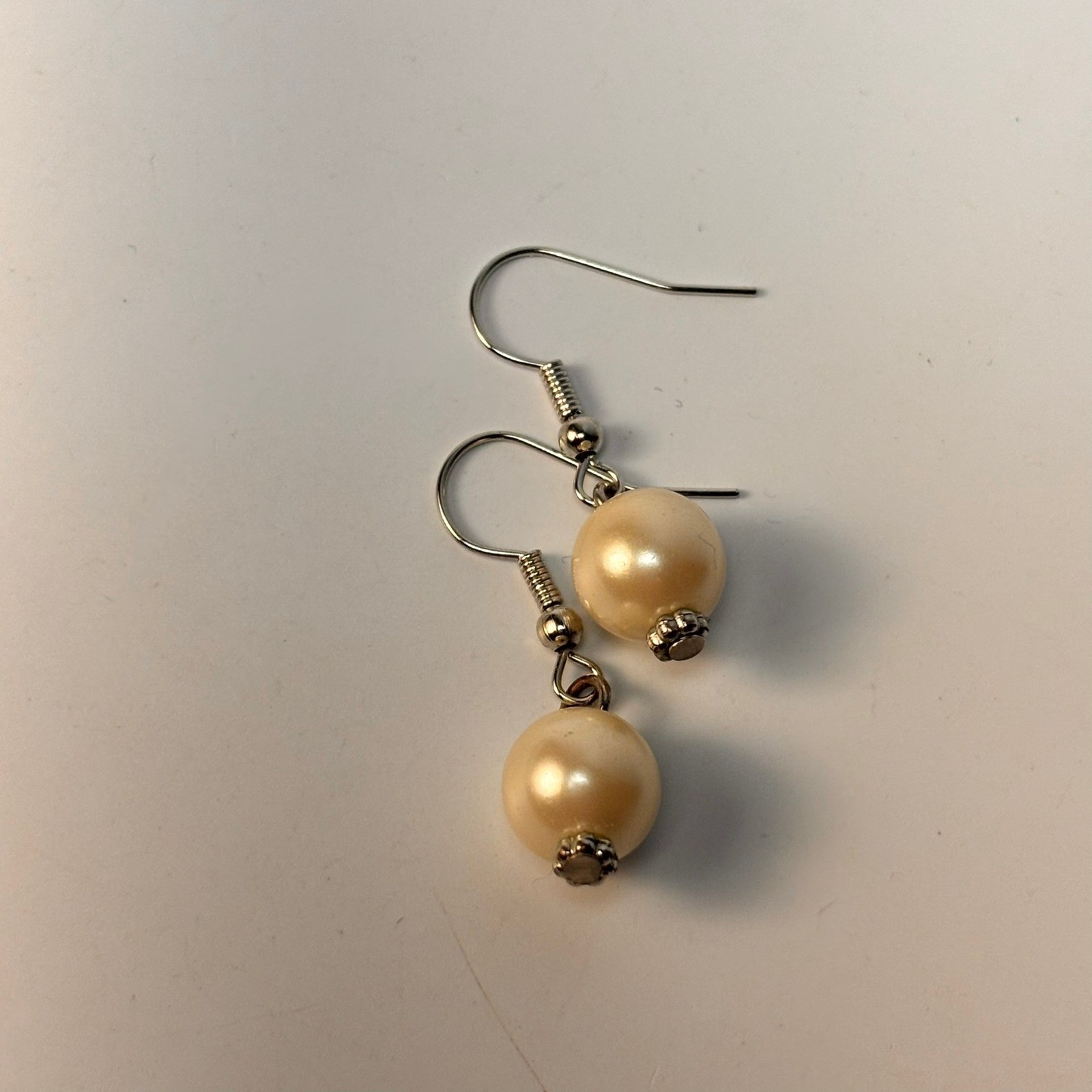 Faux Pearl Drop Earrings Cream Silver Tone Fishhook Dangle Classic Jewelry