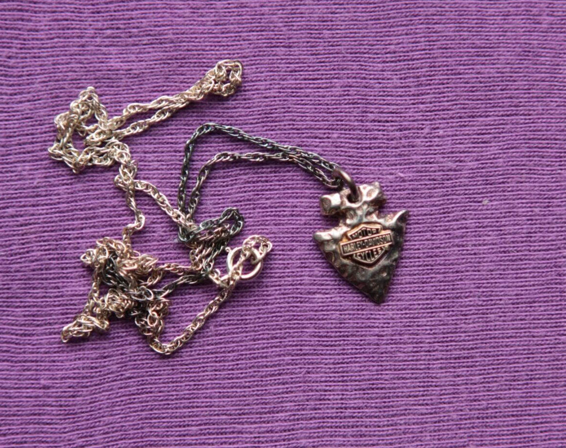 Vtg Black Hill Sterling Silver Harley Davidson Arrow Pendant with Sterling Chain