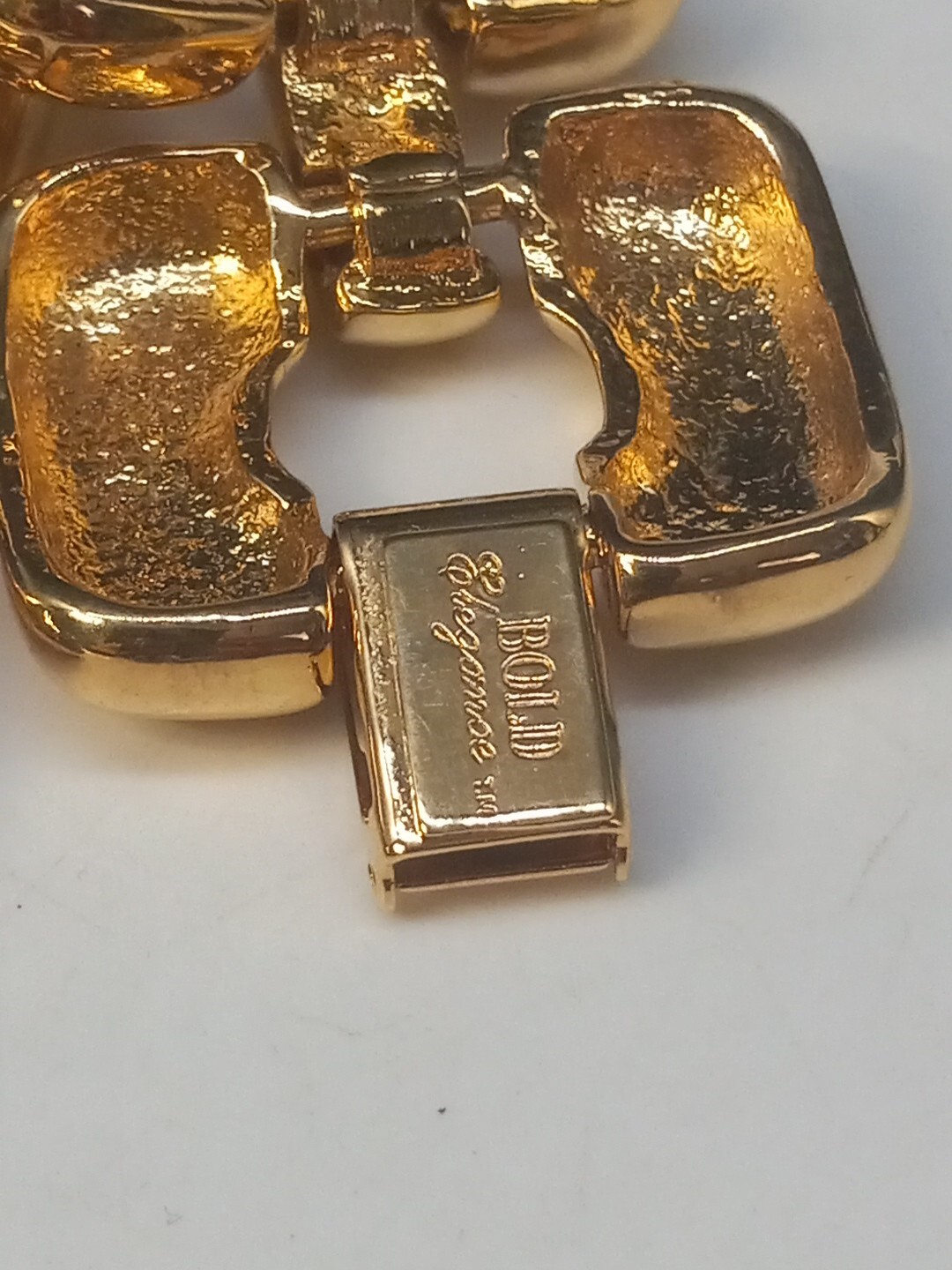 Rare BOLD ELEGANCE Gold Plated Crystals Wide Open Square Chain Link Bracelet