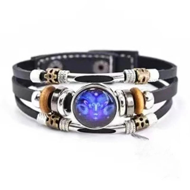 Zodiac Signs Spirit Bracelet, Beaded 12 Constellation Zodiac Leather Bracelet