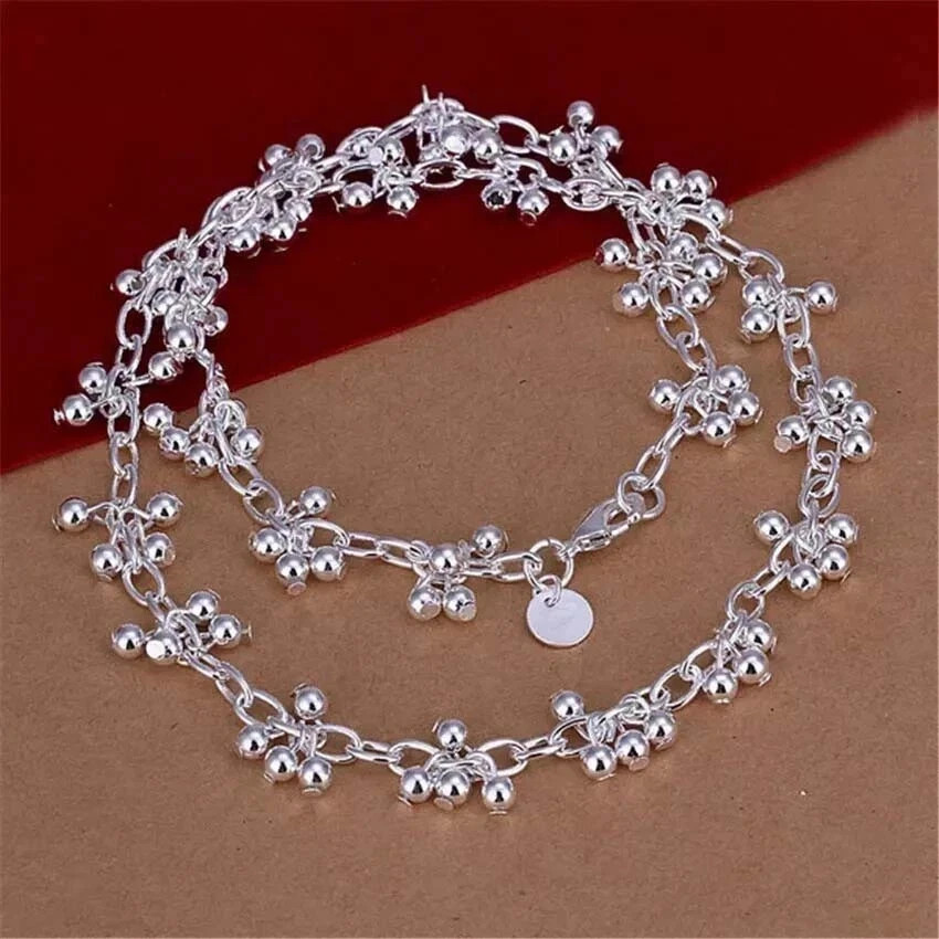 925 Sterling Solid Silver Smooth Beads Chain Necklace Women Fashion Jewelry