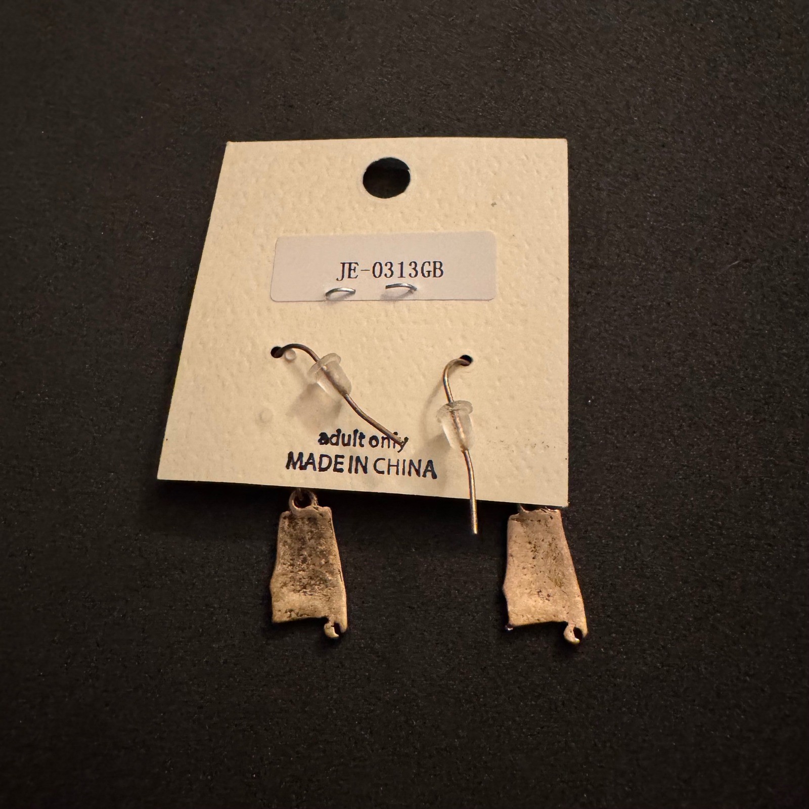 NWT Sugar Costume Jewelry Alabama State Map Hammered Gold Tone Dangle Earrings