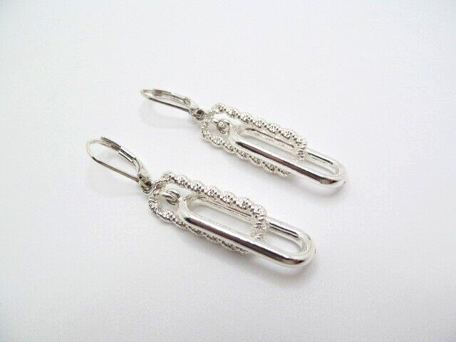 Silver Tone Smooth & Twist Rope Interlocking Paper Clip Dangle Earrings