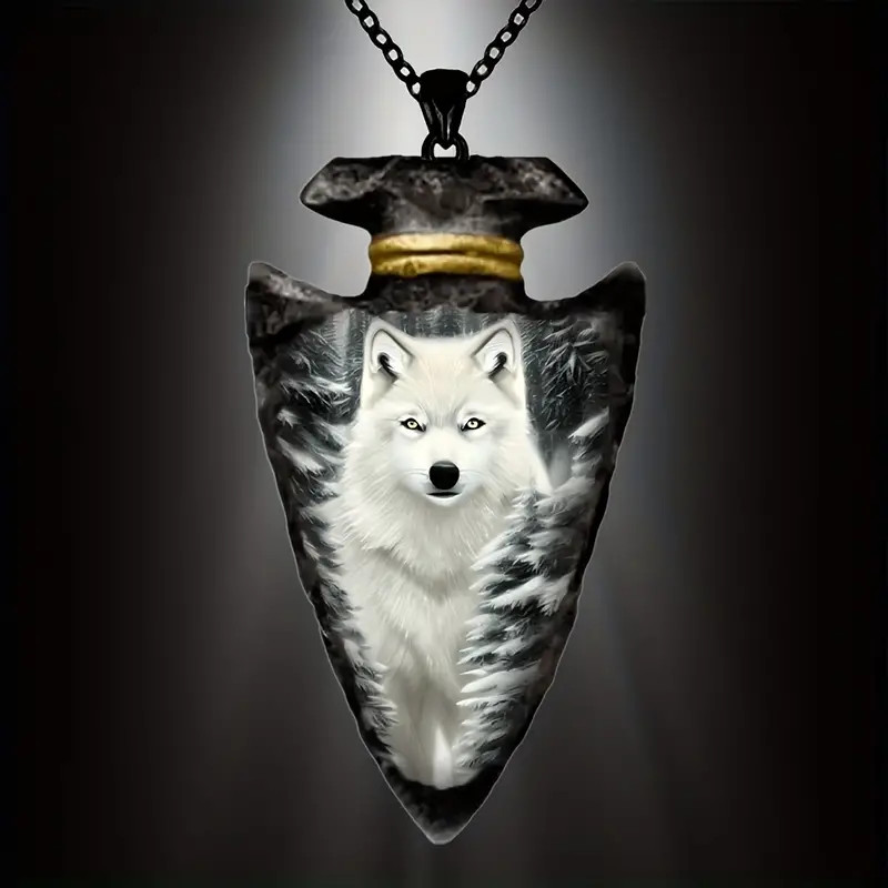 Wolf White Arrow Head Necklace Native American Jewelry Nature Pendant