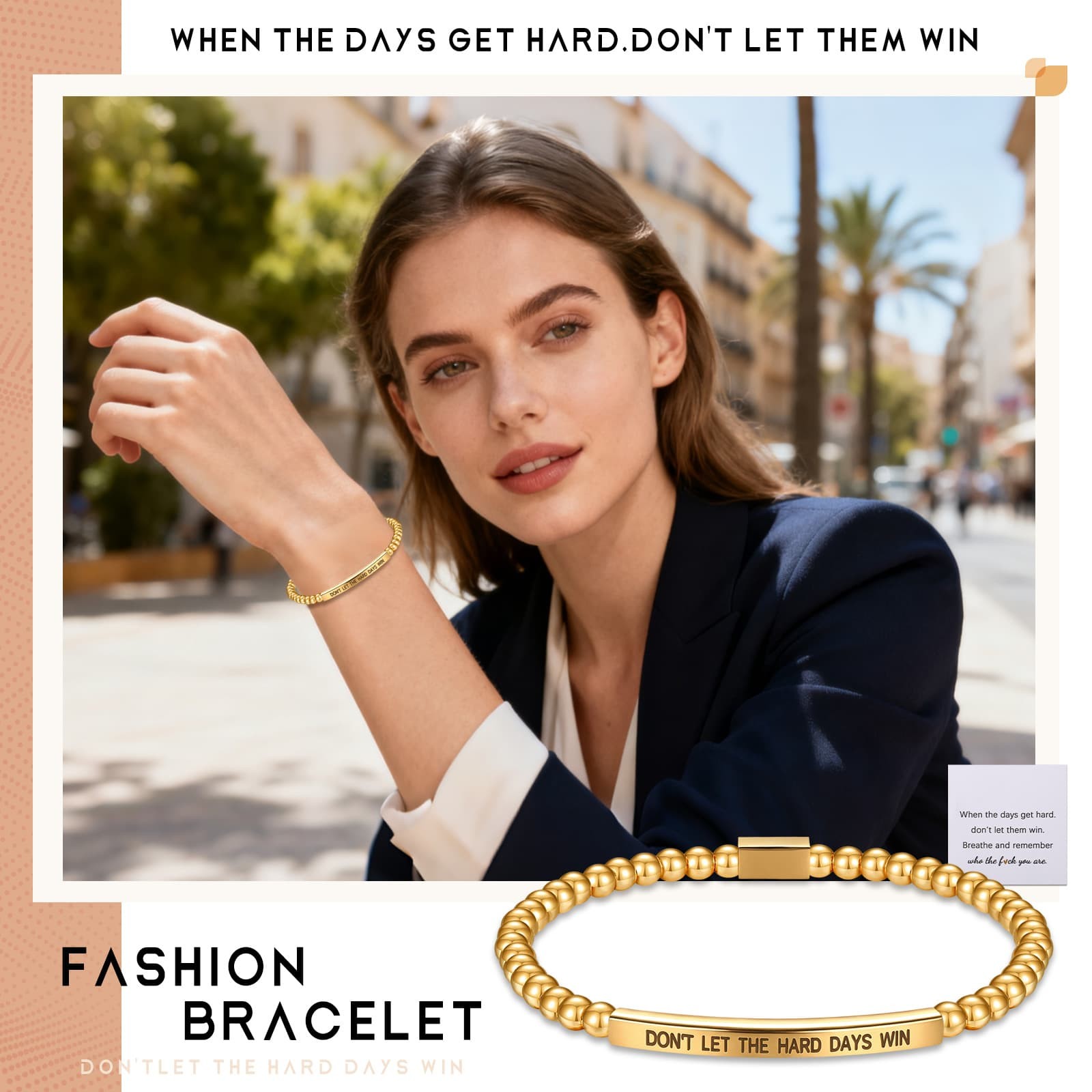 Don’t Let The Hard Days Win Quote Beaded Slim Bracelet Gift For Daughter Friend