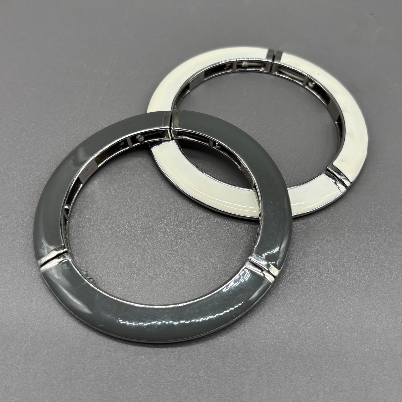 Kiam Family Stretch Bangle Bracelets Enamel Segmented Gray White Lia Sophia