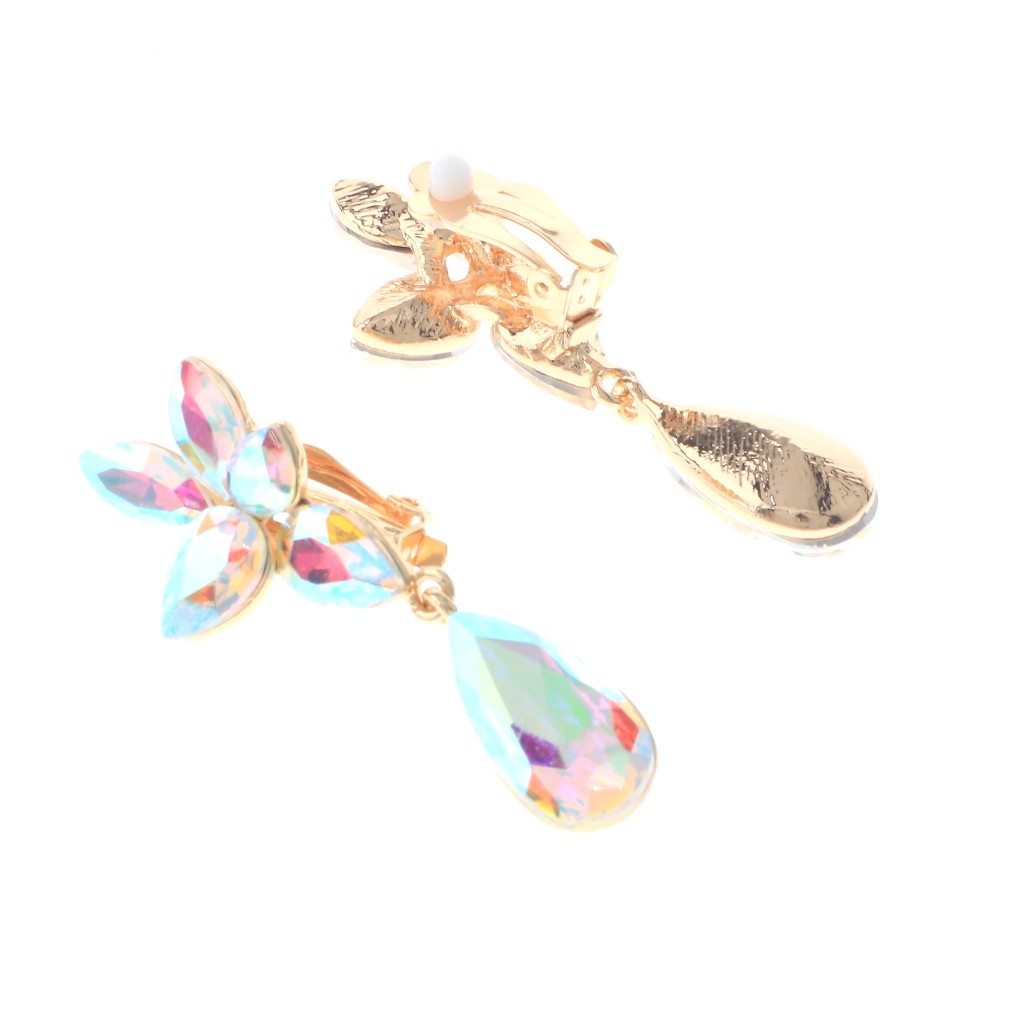 Gold Tone Alloy Metal Crystal Rhinestone Clip-On Earrings ER2658-GAB