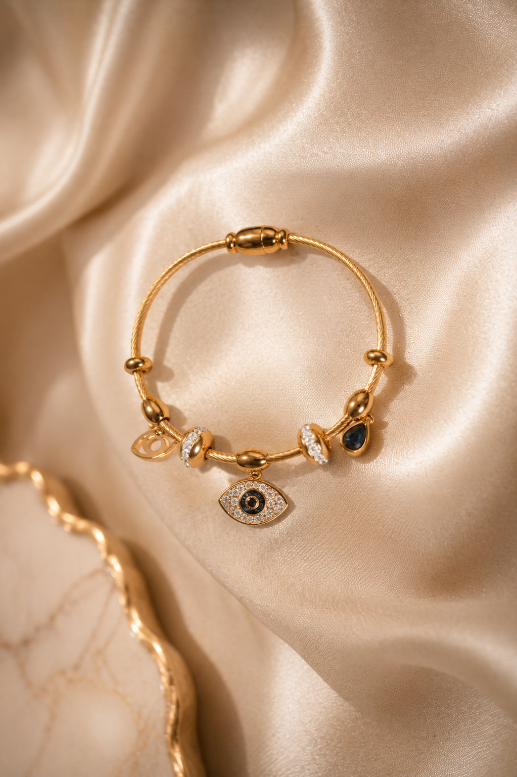 18kt Yellow Gold Plated Evil Eye Bangle For Women Waterproof & Anti-Tarnish