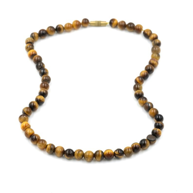 Genuine Tiger’s Eye Smooth Round Gemstone Beaded Self Confidence Necklaces 24”
