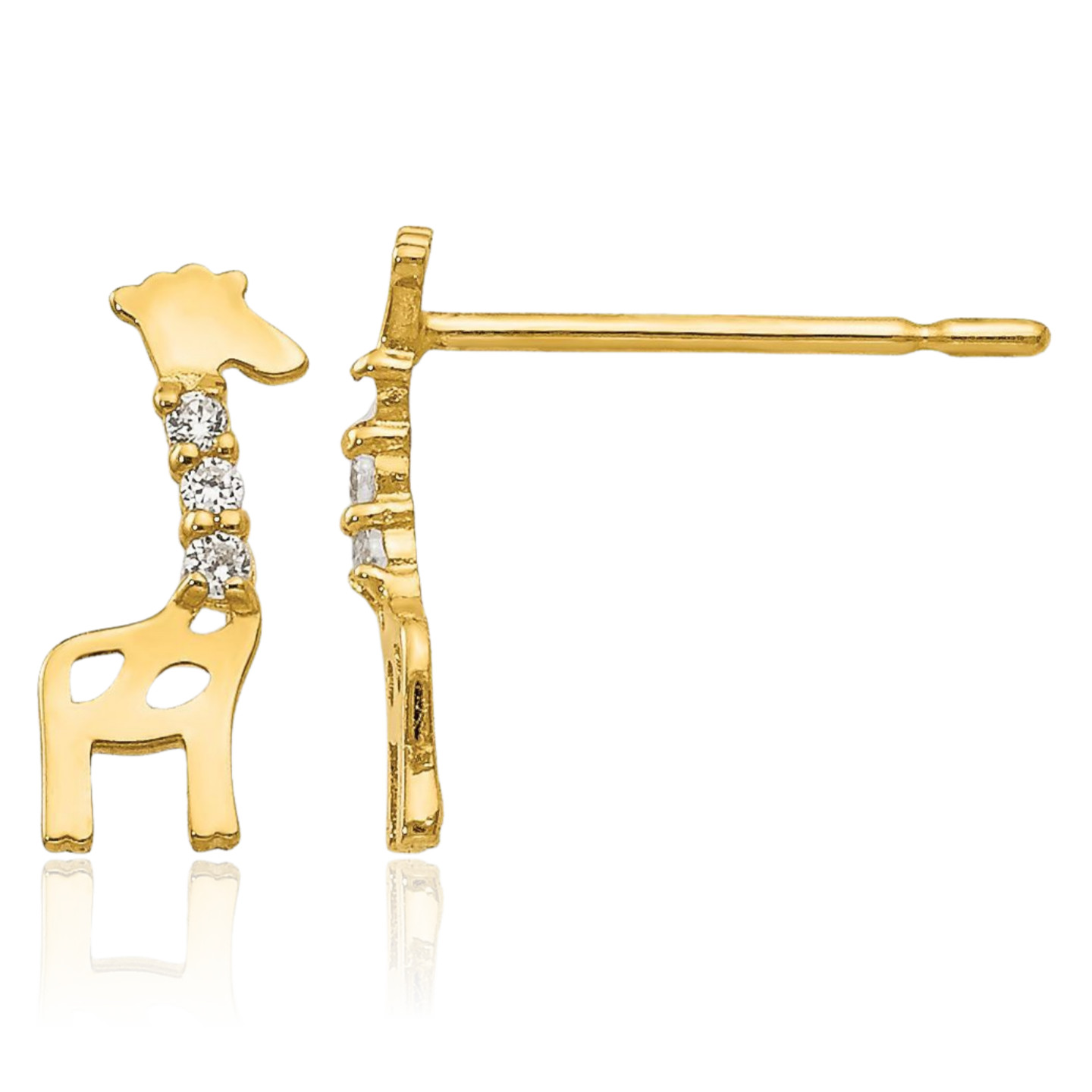 14K Solid Yellow Gold Cubic Zirconia Large Giraffe Stud Earrings 9mm 3/8 inch