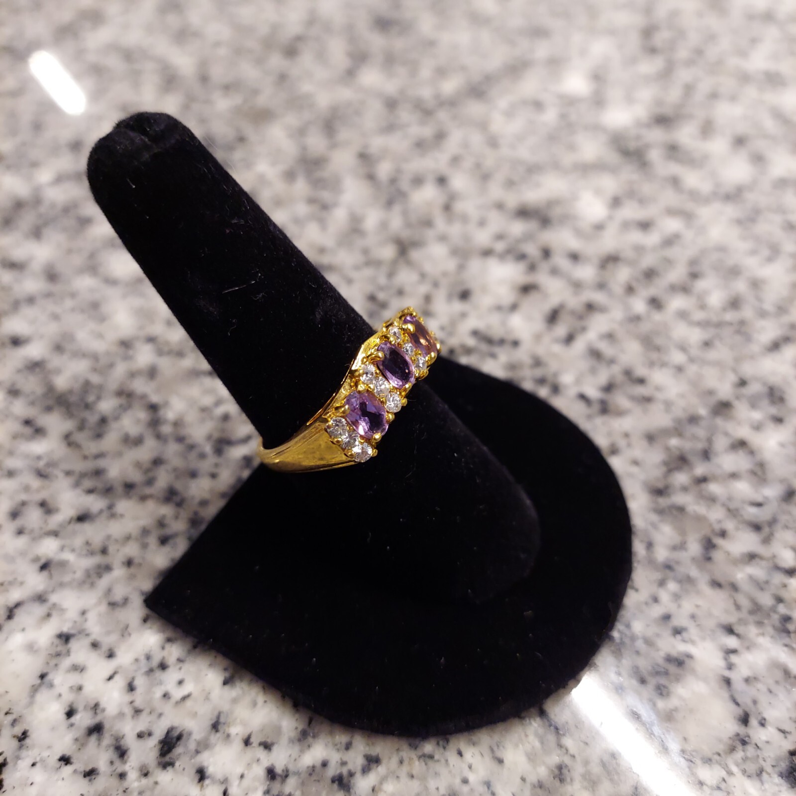 Gold Plated Silver Ring with Amethyst And Cubic Zerconia