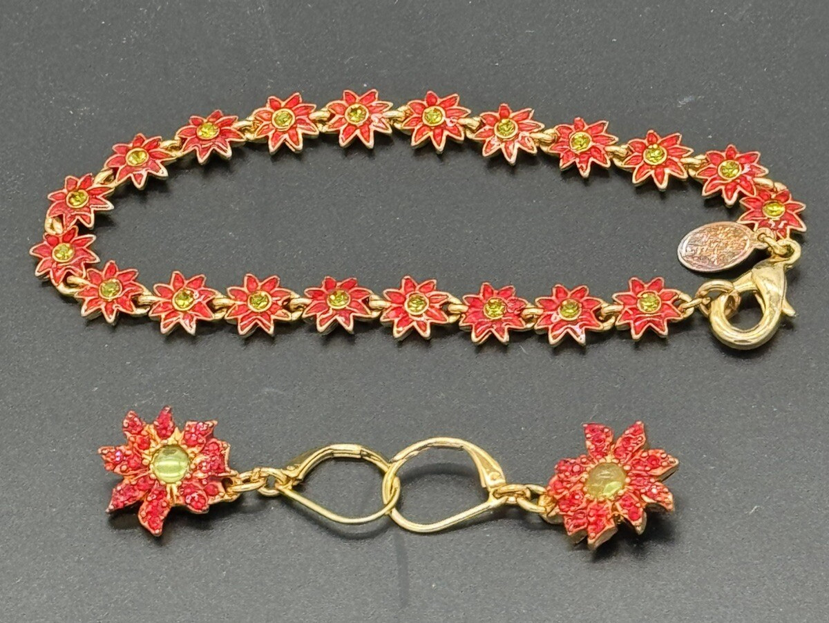 Christmas Holiday Christopher Radko Poinsettia 7.5″ Bracelet & Matching Earrings