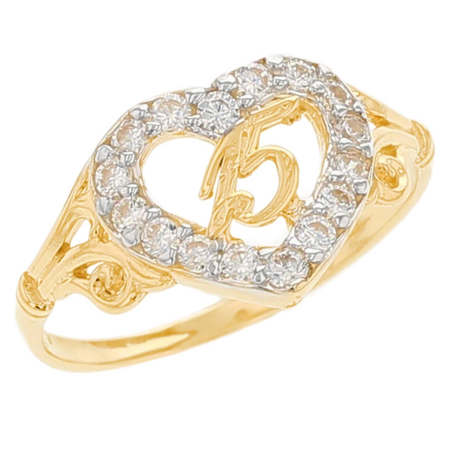 10k or 14k Gold 15 Anos Birthday Quinceanera CZ Heart Ring