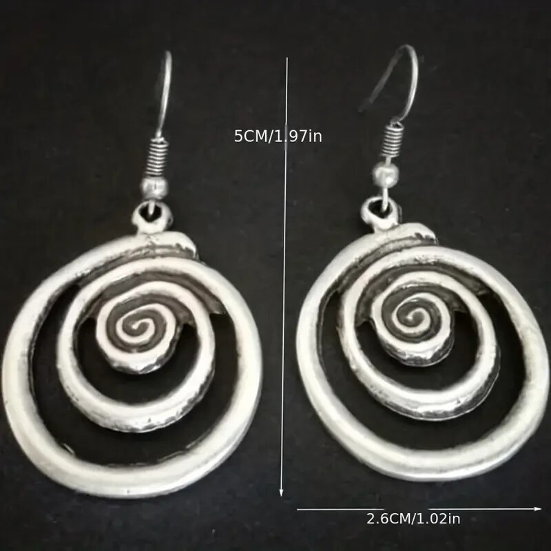 VINTAGE RETRO STYLE BOHO LARGE SPIRAL STERLING PLATED DANGLE EARRINGS