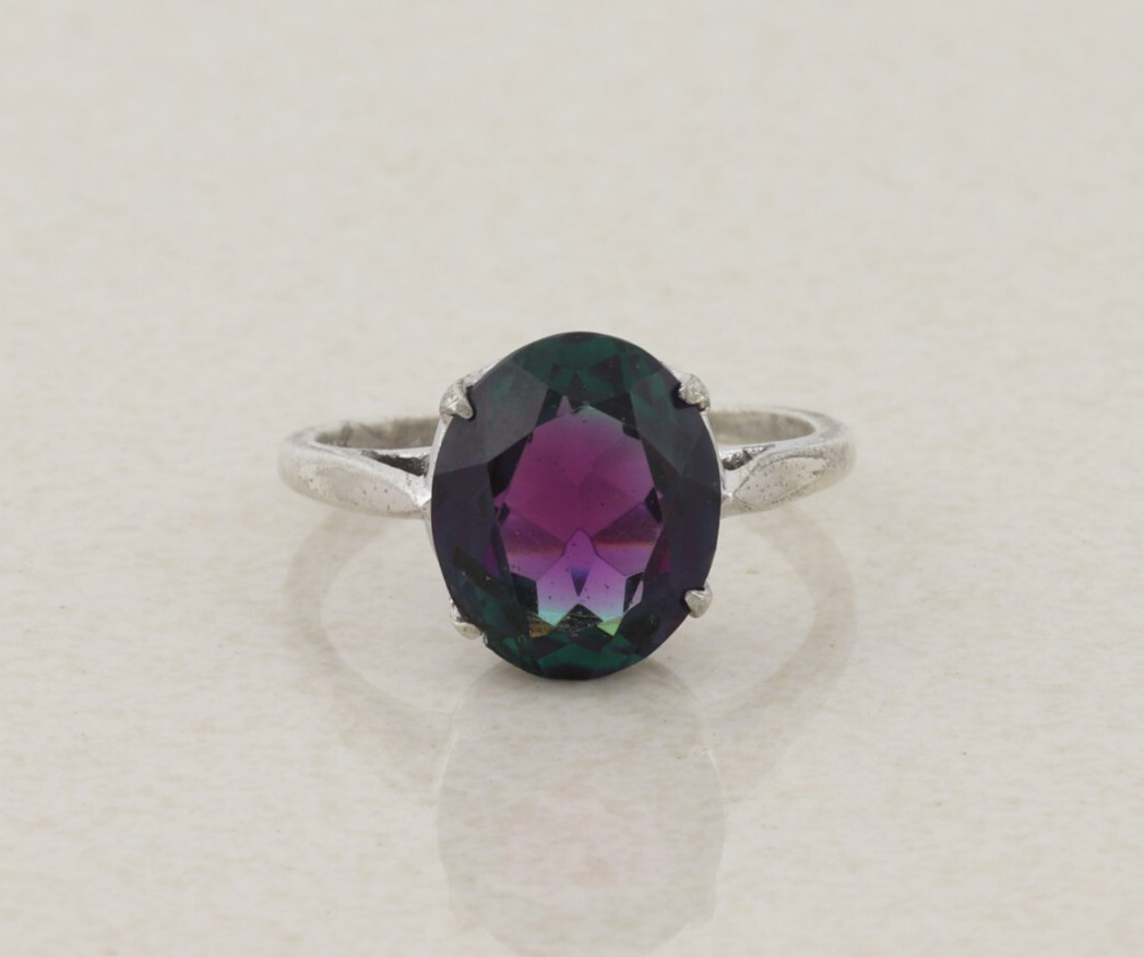 Sterling Silver Blue Purple Green Color Change Cubic Zirconia Ring Size 8