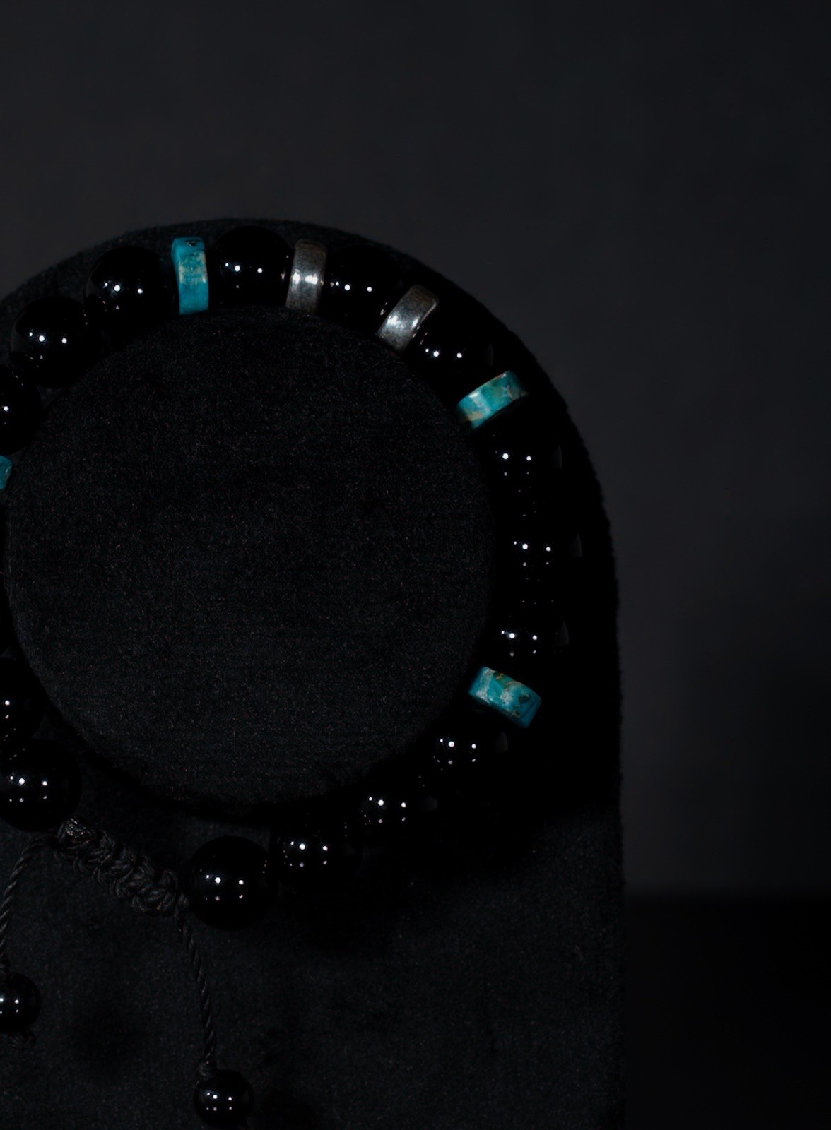 10mm Black Obsidian & 8mm Rough Turquoise, SterlingSilver Slide Closure 7inch