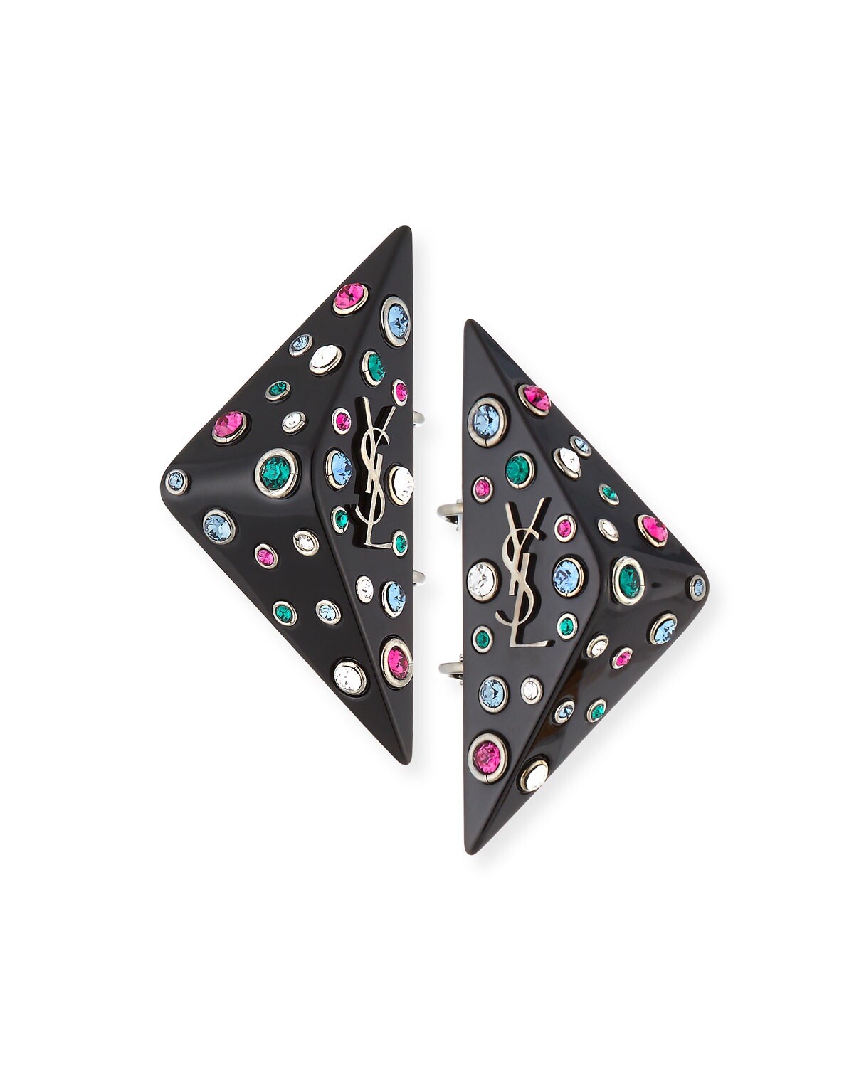 New Saint Laurent Crystal Monogram YSL Logo Triangle Clip On Earrings $495.00