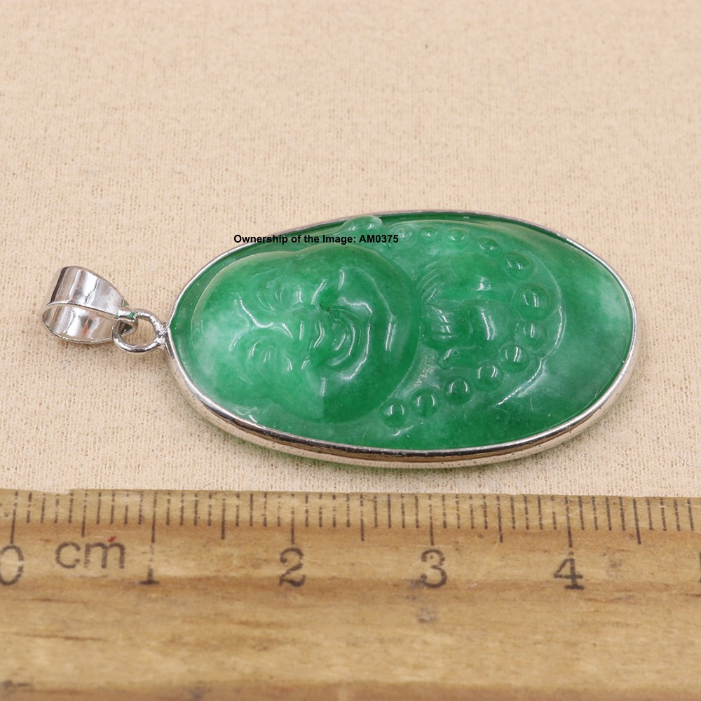 White Alloy Heating Jade Pendant For Women Men Green Buddha Lucky Pendant