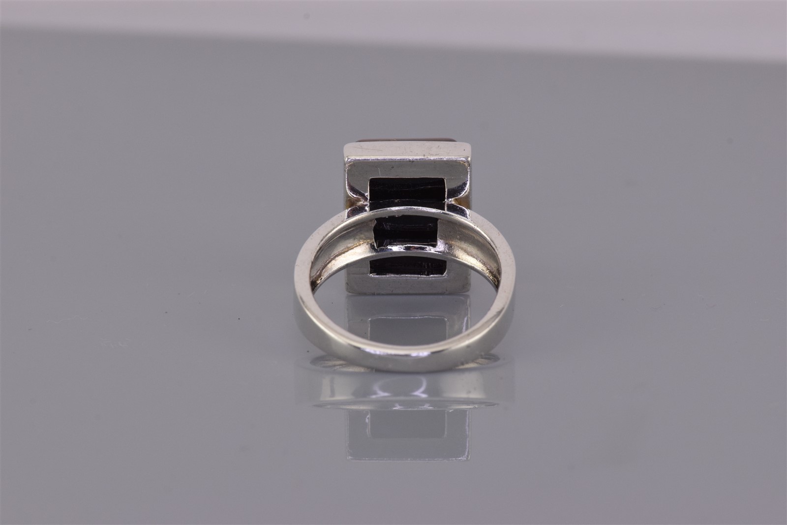 Sterling Silver 15mm Framed Rectangular Domed Amber Band Ring 925 Sz: 6