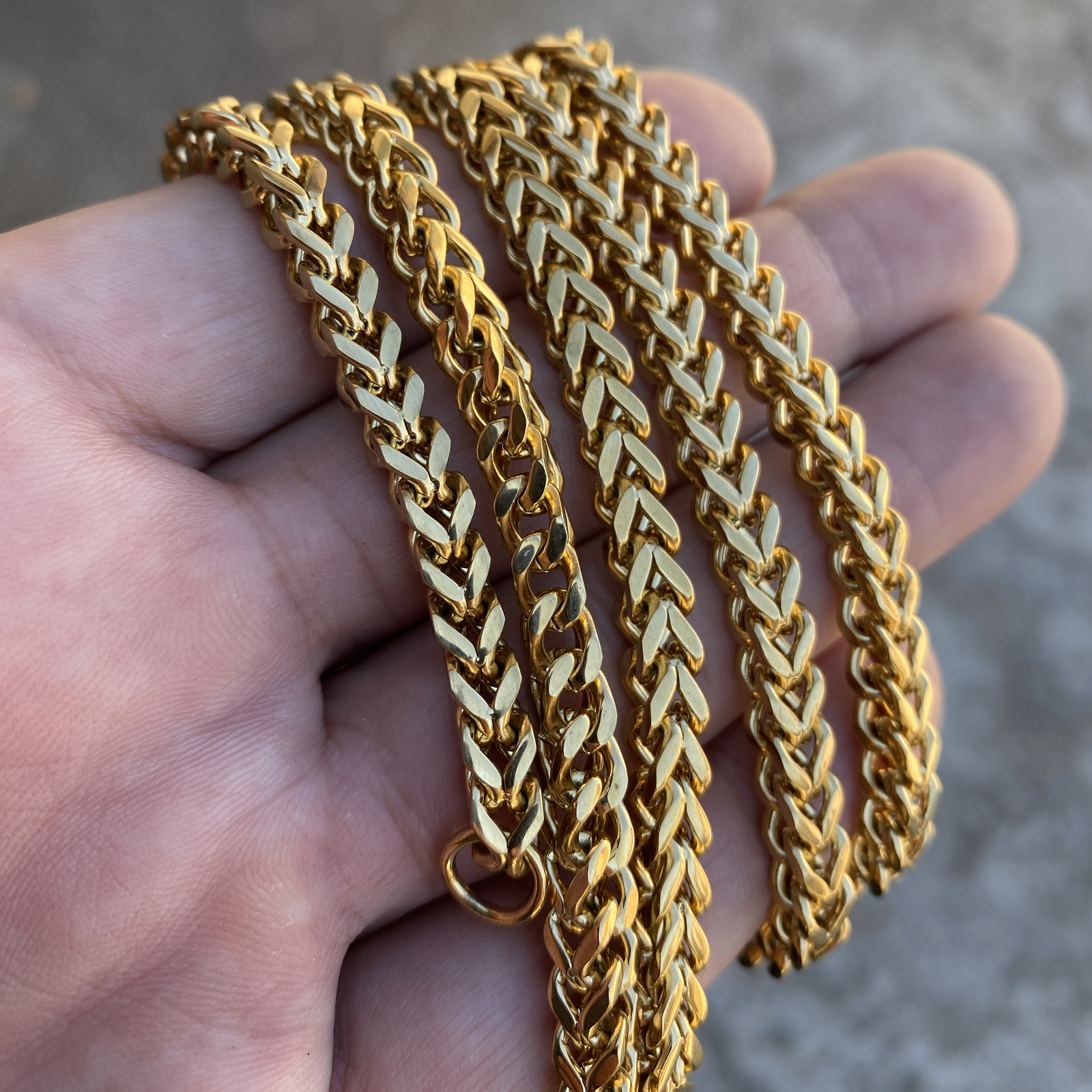 Mens 18K Gold Plated Solid Stainless Steel Franco Chain Heavy 36″ x 5MM Necklace