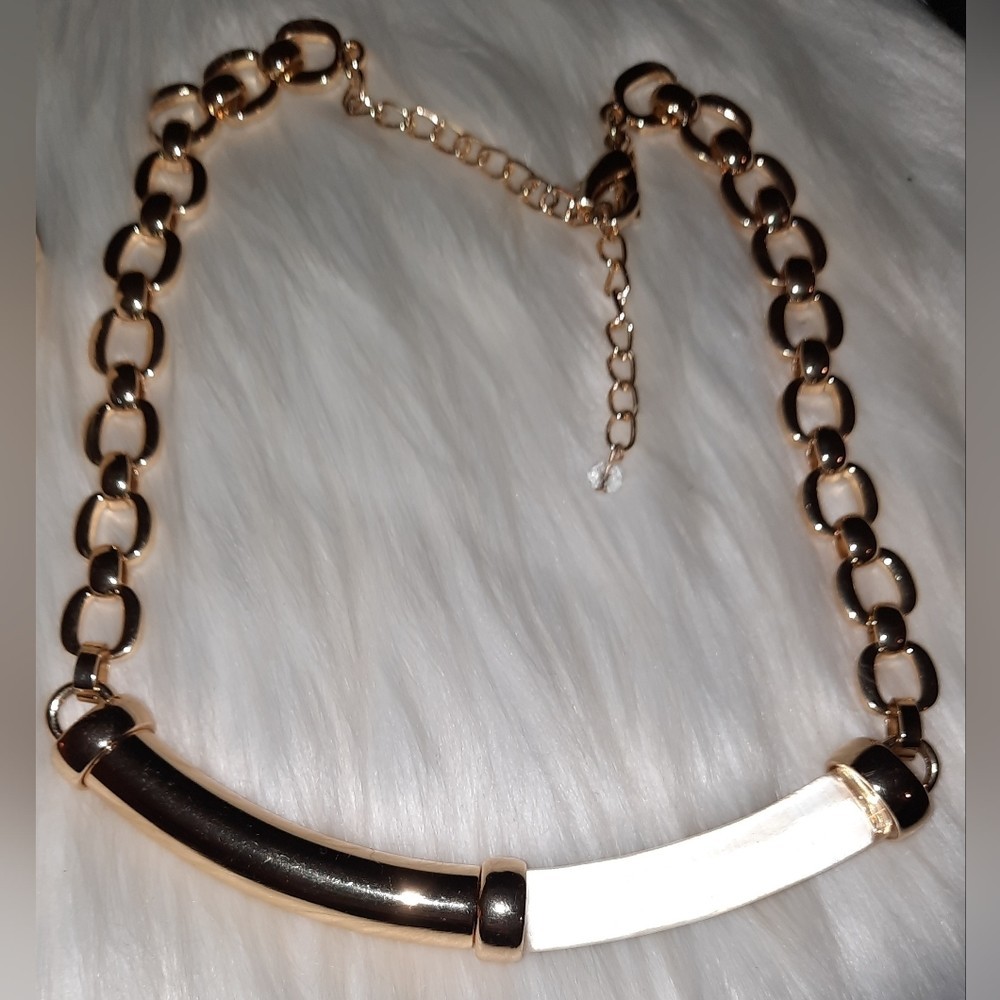 WHBM Lucite Gold bar Designer statement NECKLACE 16in to 20in