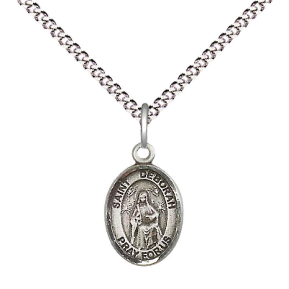 Small Pewter Saint Deborah Medal Pendant 18″ Lobster Claw Chain Necklace w/ Box