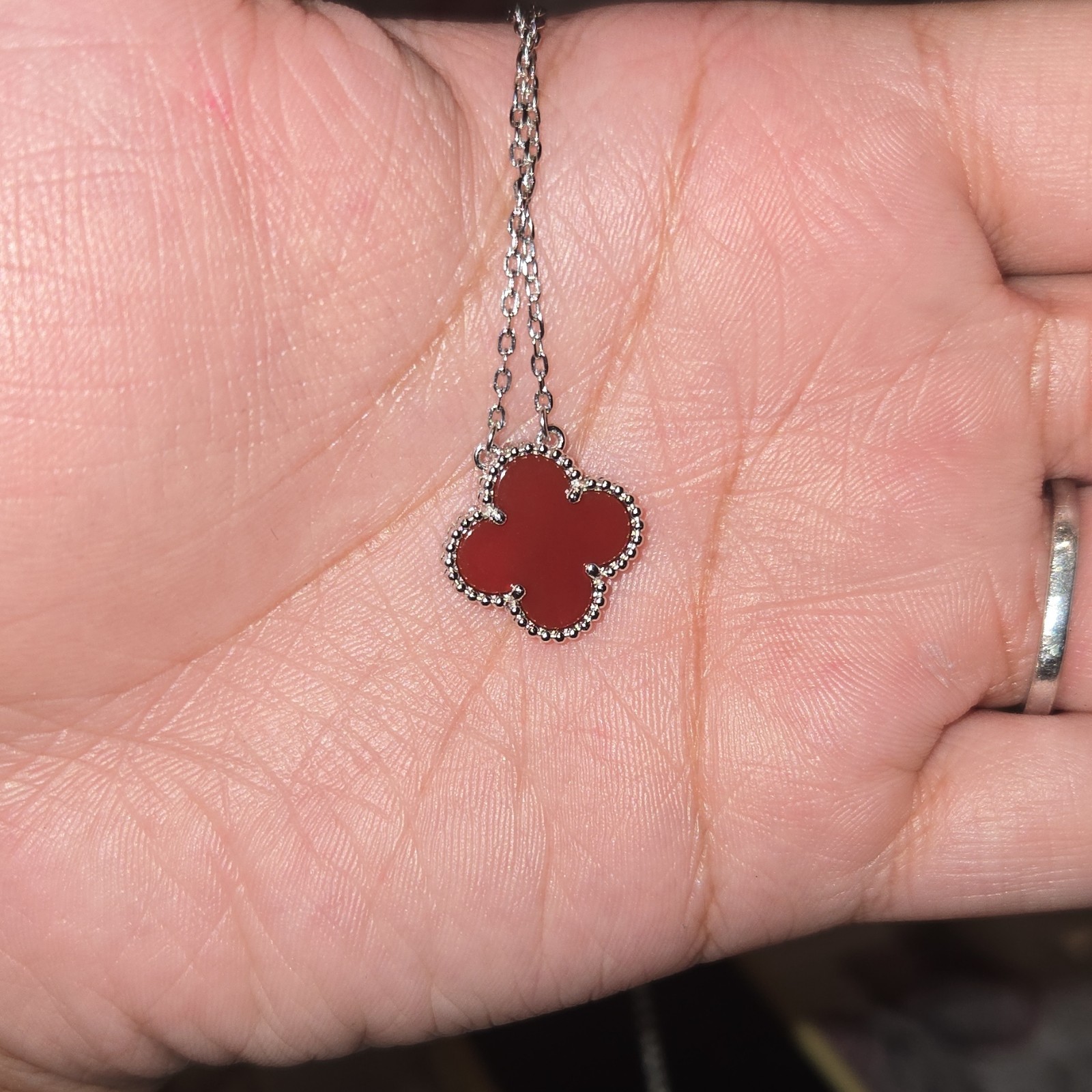 18 &20 cm Silver Tone Cable Chain Necklace with Clover Quatrefoil Charm Pendant