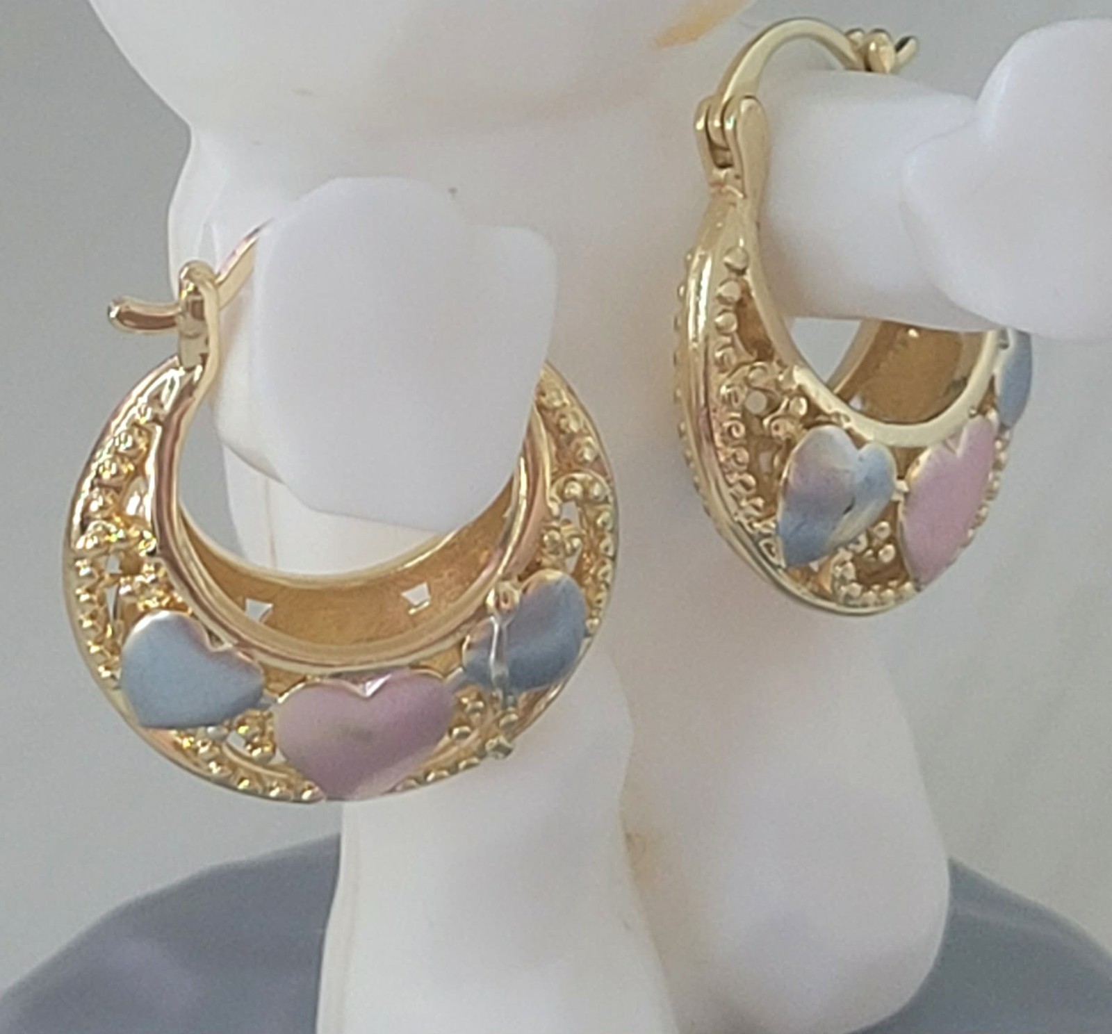 mini aretes de corazon chapados en oro 14k gold plated mujer